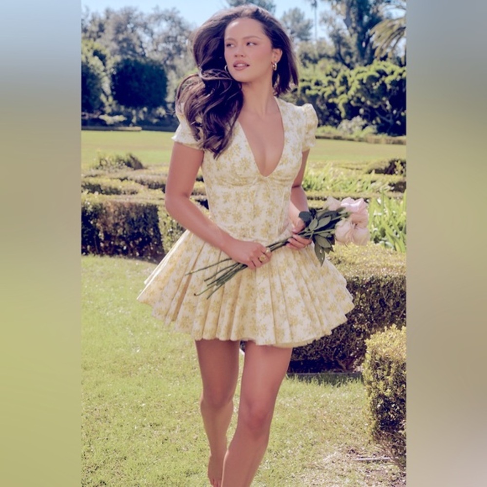 LoveShackFancy Russ Silk Floral Puff Sleeve Dress